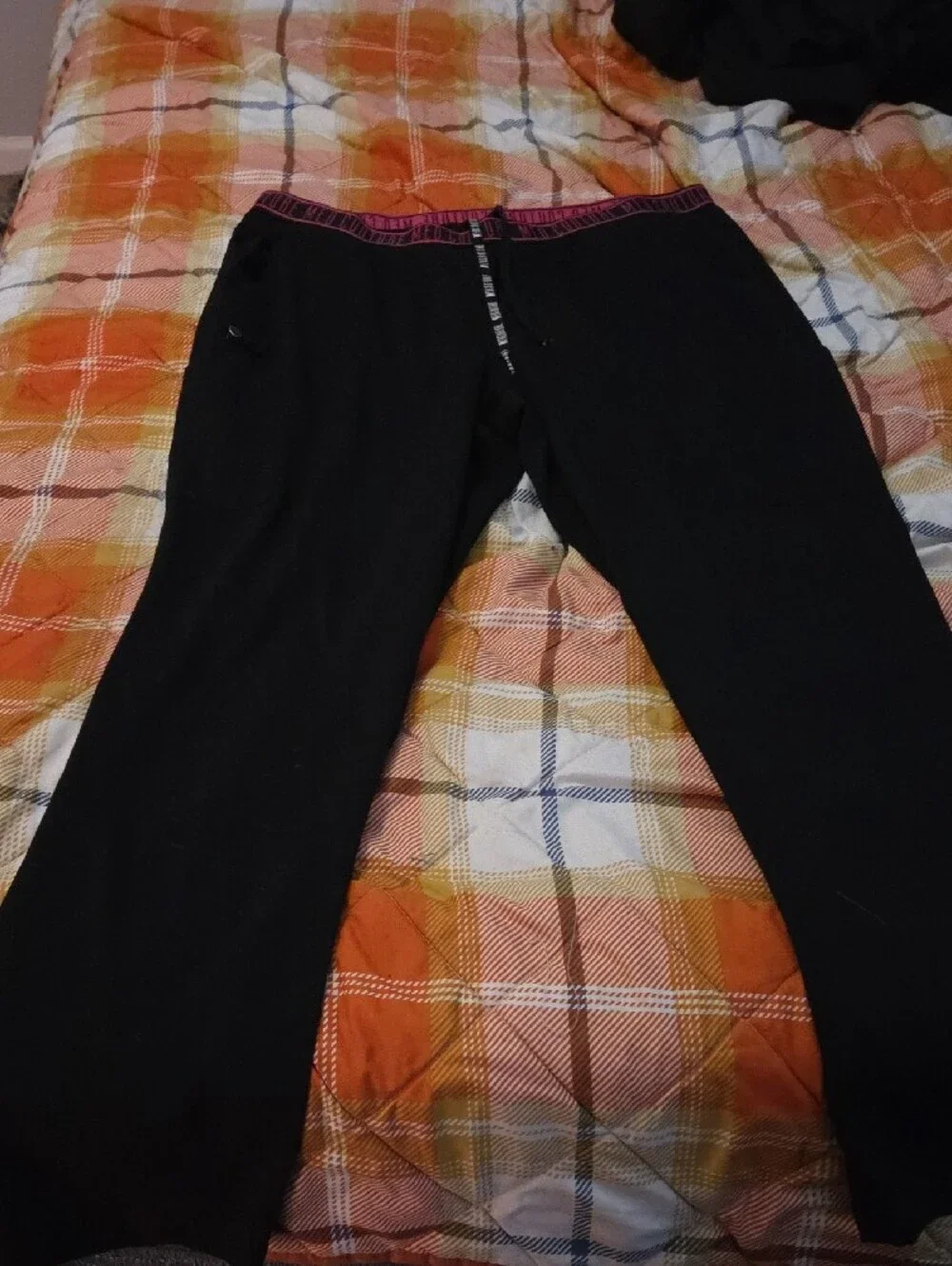 Black V-Neck Women's Top with Pink Trim  And Matching Scrub Bottoms Set